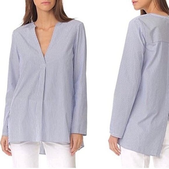 Theory Ofeliah Tunic Top Cotton Pullover Blouse Top Striped Blue White S - Picture 1 of 8